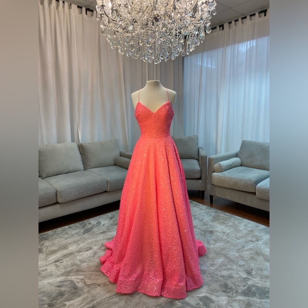 White Magnolia Prom dress, size 6, neon pink.